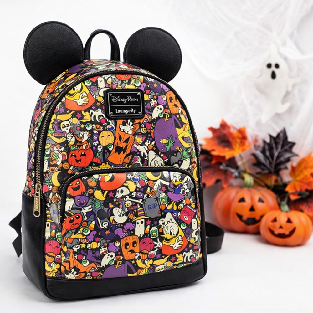 Loungefly Disney Parks Halloween Mickey Ears Mini Backpack Spooky Print NWT - Picture 3 of 15